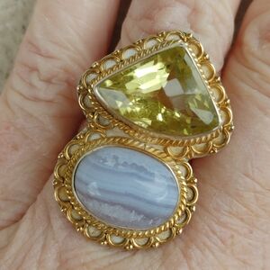 Blue Lace Agate & Faceted Citrine Gemstone Ring in 925 Sterling Silver (7)